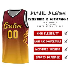 Crimson Yellow-Black Flame Gradient Basketball Jersey 5