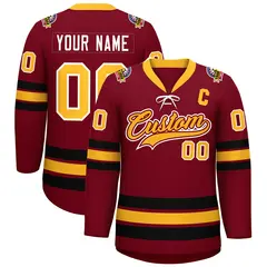 Crimson Yellow-Black Lace-Up Neck Hockey Jersey