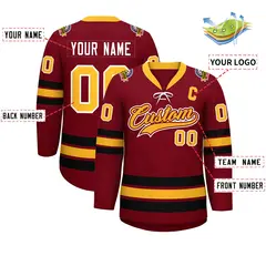 Crimson Yellow-Black Lace-Up Neck Hockey Jersey 2