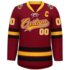Crimson Yellow-Black Lace-Up Neck Hockey Jersey 3