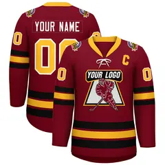 Crimson Yellow-Black Lace-Up Neck Hockey Jersey