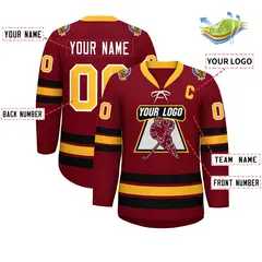 Crimson Yellow-Black Lace-Up Neck Hockey Jersey 2