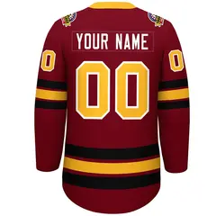 Crimson Yellow-Black Lace-Up Neck Hockey Jersey 4