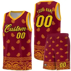 Crimson Yellow Cashew Pattern Basketball Uniform Jersey 1