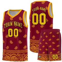 Crimson Yellow Cashew Pattern Basketball Uniform Jersey 15