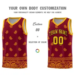 Crimson Yellow Cashew Pattern Basketball Uniform Jersey 17