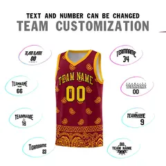 Crimson Yellow Cashew Pattern Basketball Uniform Jersey 18