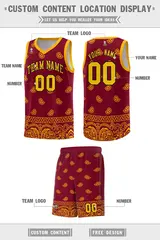 Crimson Yellow Cashew Pattern Basketball Uniform Jersey 19