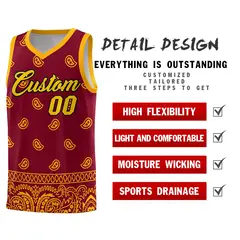 Crimson Yellow Cashew Pattern Basketball Uniform Jersey 2
