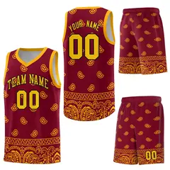 Crimson Yellow Cashew Pattern Basketball Uniform Jersey 20