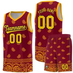 Crimson Yellow Cashew Pattern Basketball Uniform Jersey 22