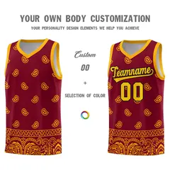 Crimson Yellow Cashew Pattern Basketball Uniform Jersey 24