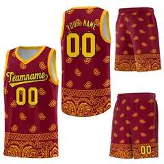 Crimson Yellow Cashew Pattern Basketball Uniform Jersey 27