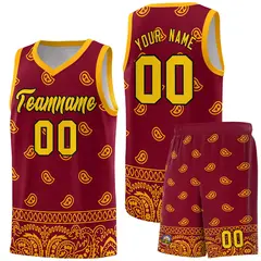 Crimson Yellow Cashew Pattern Basketball Uniform Jersey 29