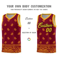 Crimson Yellow Cashew Pattern Basketball Uniform Jersey 3