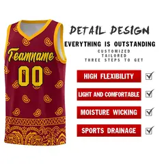 Crimson Yellow Cashew Pattern Basketball Uniform Jersey 30
