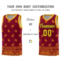 Crimson Yellow Cashew Pattern Basketball Uniform Jersey 31