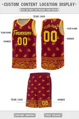 Crimson Yellow Cashew Pattern Basketball Uniform Jersey 33