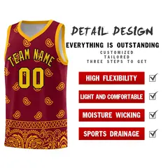 Crimson Yellow Cashew Pattern Basketball Uniform Jersey 37