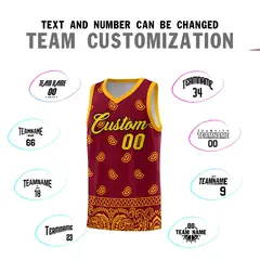 Crimson Yellow Cashew Pattern Basketball Uniform Jersey 4
