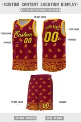 Crimson Yellow Cashew Pattern Basketball Uniform Jersey 5