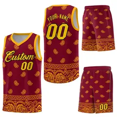 Crimson Yellow Cashew Pattern Basketball Uniform Jersey 6