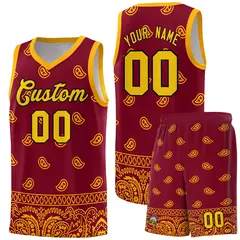 Crimson Yellow Cashew Pattern Basketball Uniform Jersey 8