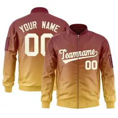 Crimson Yellow-Cream Gradient Varsity Letterman Bomber Jacket 1
