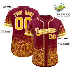 Crimson Yellow Floral Gradient Full Button Baseball Jersey 2
