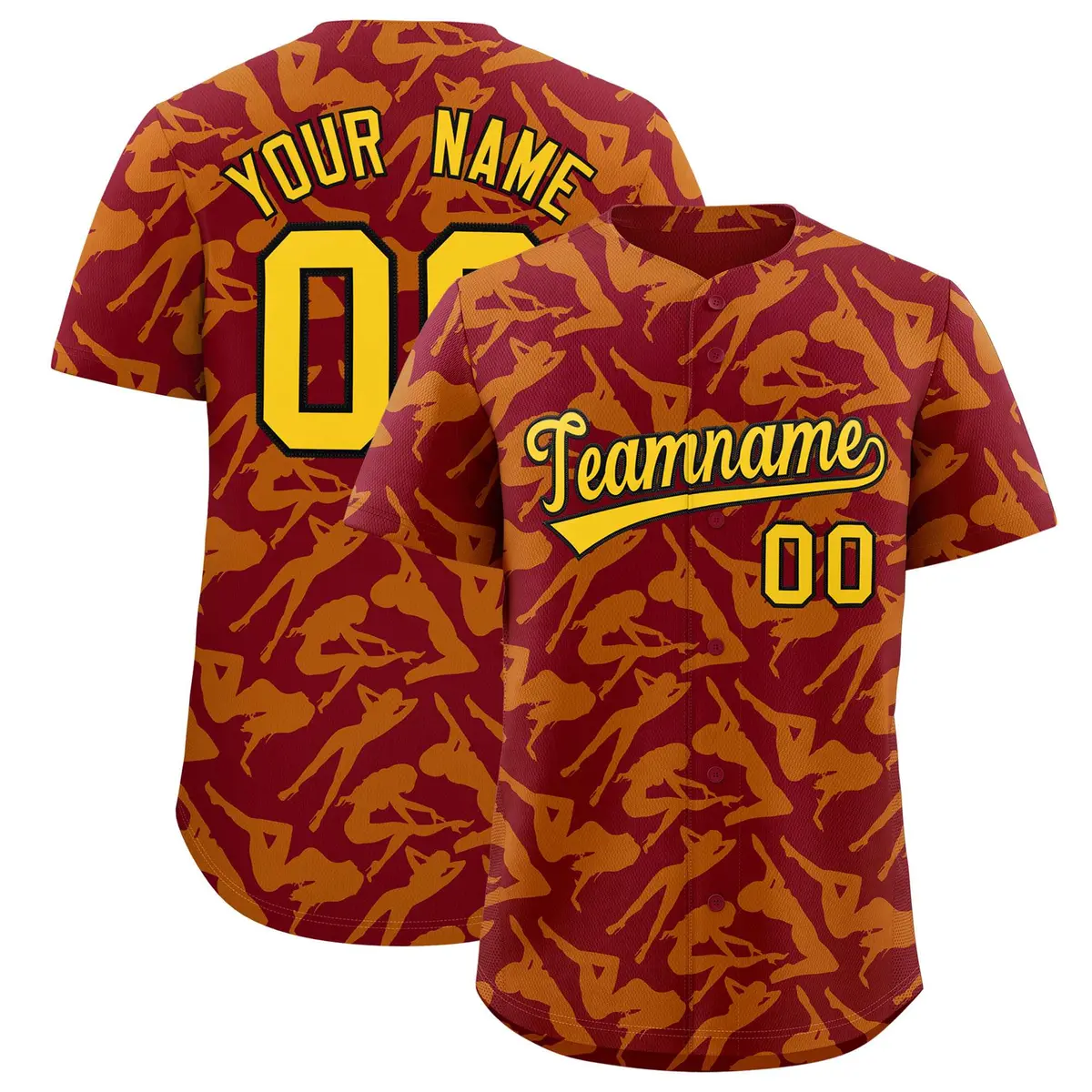 Crimson Yellow Graffiti Pattern Baseball Jersey