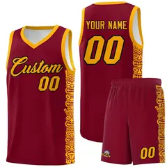 Crimson Yellow Indians Pattern Basketball Uniform Jersey 1