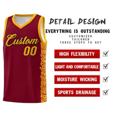 Crimson Yellow Indians Pattern Basketball Uniform Jersey 2