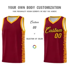 Crimson Yellow Indians Pattern Basketball Uniform Jersey 3