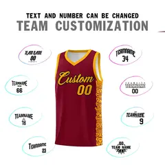 Crimson Yellow Indians Pattern Basketball Uniform Jersey 4