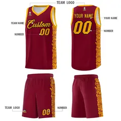 Crimson Yellow Indians Pattern Basketball Uniform Jersey 5