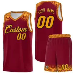 Crimson Yellow Indians Print Basketball Uniform Jersey 1