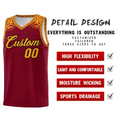 Crimson Yellow Indians Print Basketball Uniform Jersey 2