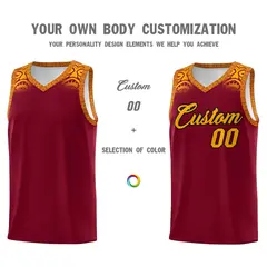 Crimson Yellow Indians Print Basketball Uniform Jersey 3