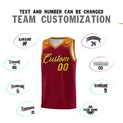 Crimson Yellow Indians Print Basketball Uniform Jersey 4