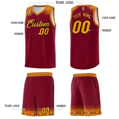 Crimson Yellow Indians Print Basketball Uniform Jersey 5