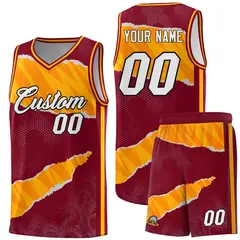 Crimson Yellow-Orange Tear Graffiti Pattern Basketball Jersey