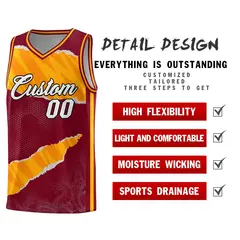 Crimson Yellow-Orange Tear Graffiti Pattern Basketball Jersey 2