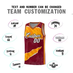 Crimson Yellow-Orange Tear Graffiti Pattern Basketball Jersey 4