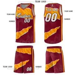 Crimson Yellow-Orange Tear Graffiti Pattern Basketball Jersey 5