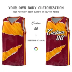 Crimson Yellow-Orange Tear Graffiti Pattern Basketball Jersey 3
