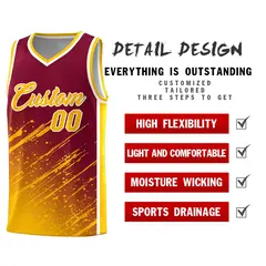 Crimson Yellow Splash Basketball Kits with Tackle Twill 2