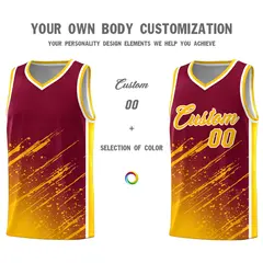 Crimson Yellow Splash Basketball Kits with Tackle Twill 3