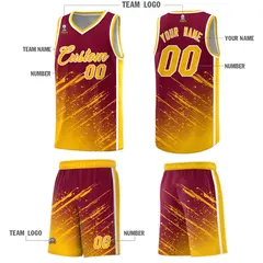 Crimson Yellow Splash Basketball Kits with Tackle Twill 5