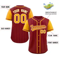 Crimson Yellow Stripe Raglan Authentic Baseball Jersey 2