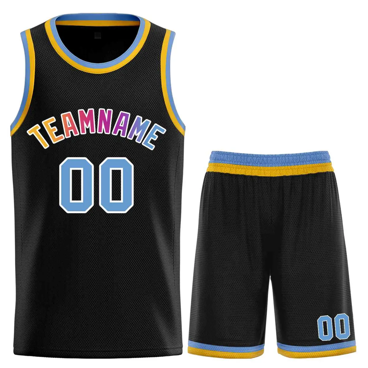 Curved Black Powder Blue White Basketball Jersey Sets